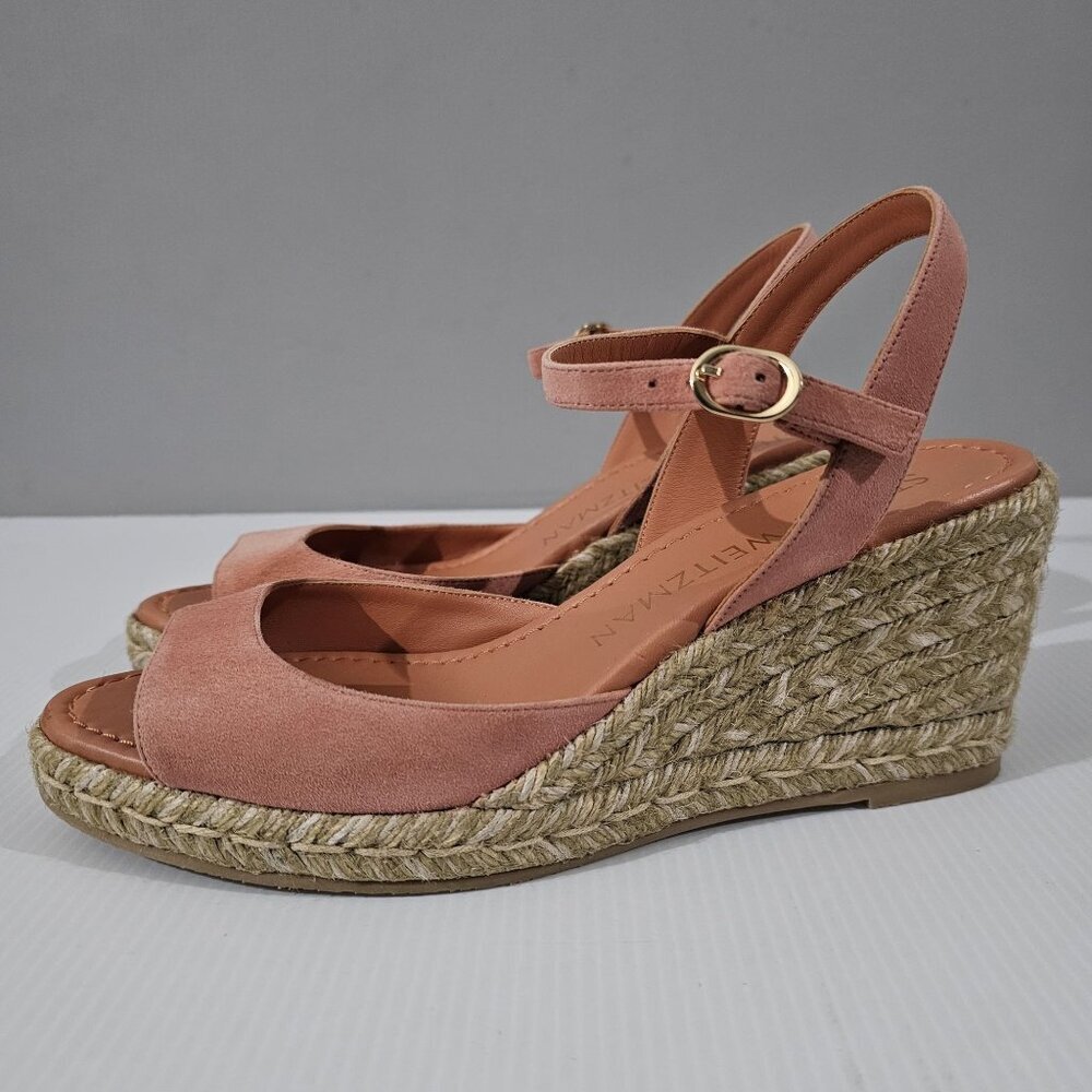 Stuart Weitzman Pink Suede Espadrille Wedge Sandals